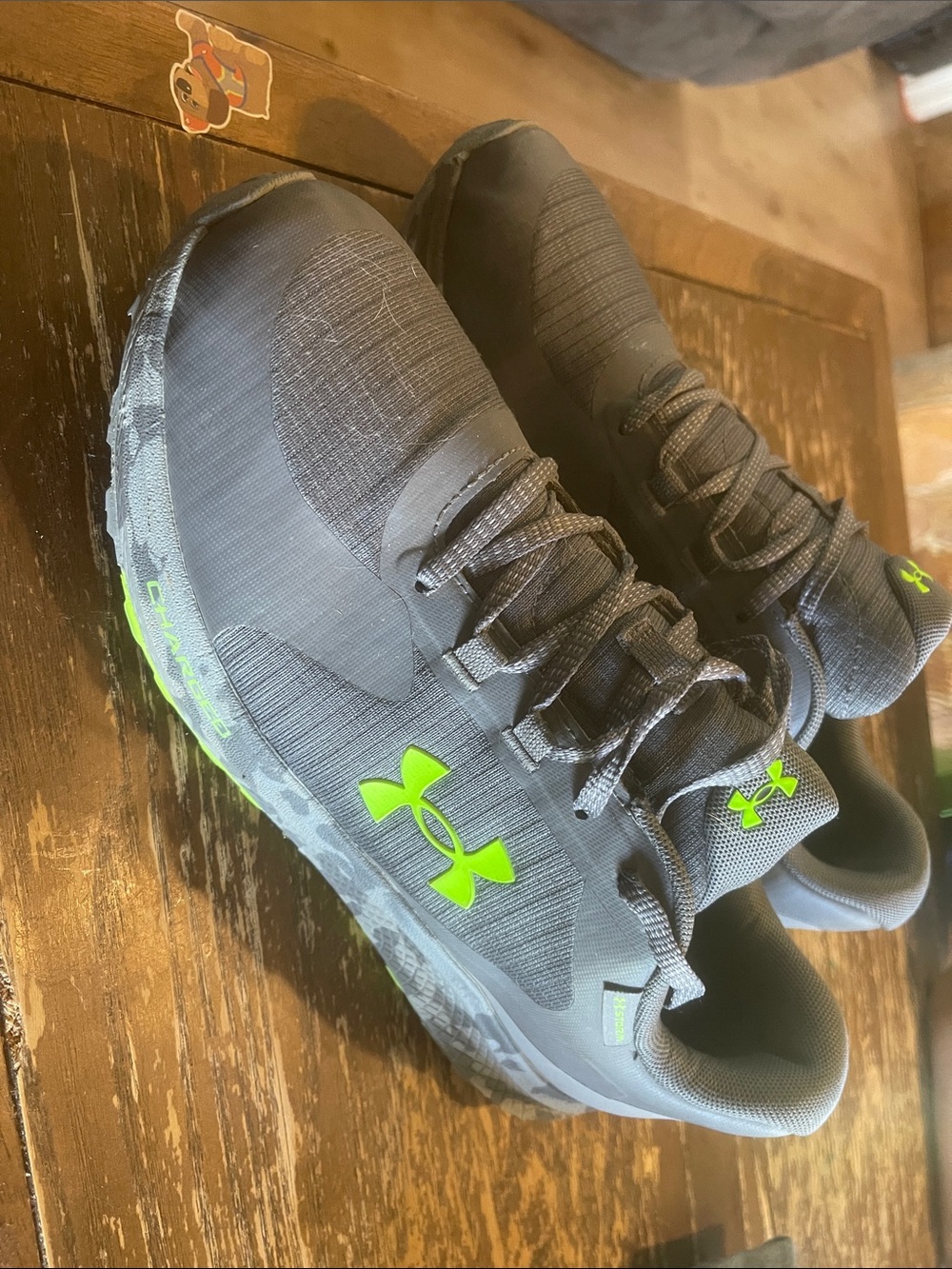 Under Armour Kids Gray Sneakers with Neon Green Logo